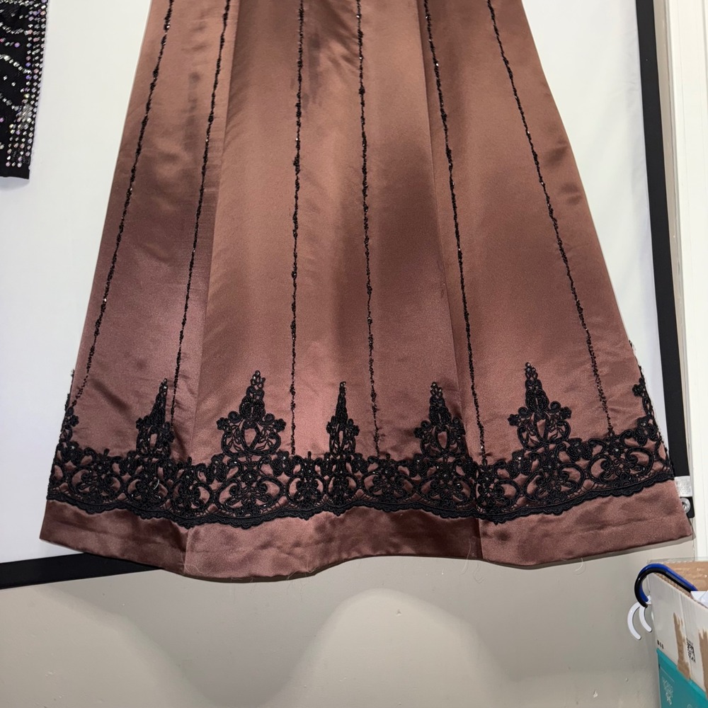 Vintage Dark Beaded Chocolate Donna Gray Formal Gown Evening Dress Floor‎ Length - Picture 6 of 13
